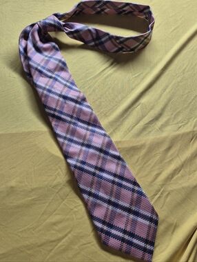 Ermenegildo Zegna Pink Plaid Tie with Navy and White Accents